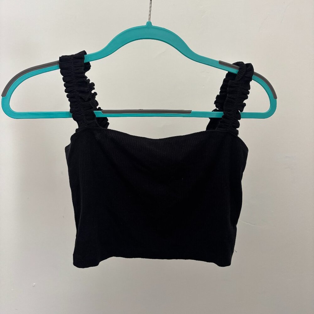 Aritzia Sunday Best size M Black Crop Tank Top Ruffle Sleeves